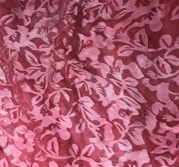 red charmeuse fabric - 1/4 yard increments Burnout Devore Satin - Cherry Red Hand Dyed Floral Fabric