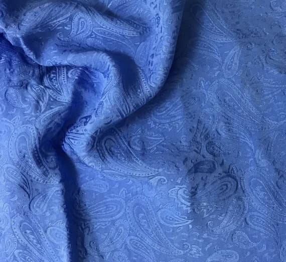 blue silk fabric - Hand Dyed Cornflower Blue Paisley - Silk Jacquard Fabric