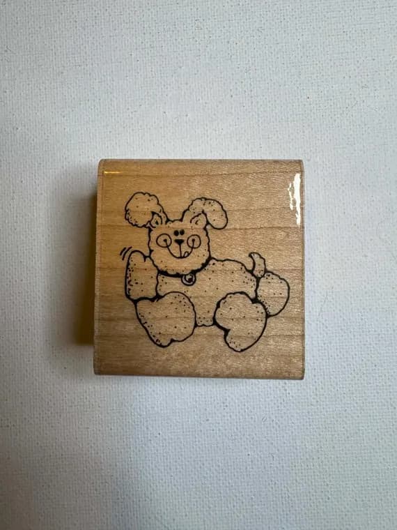 none - 1-3/4" x 1-7/8" 1989 Dog Wood Mounted Rubber stamp (E163) Willy; By D.O.T.S