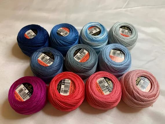 blue none - lot of 11 DMC 116 8 Perle Cotton Thread Balls; Size 8 brand new #41-1 blue & pink