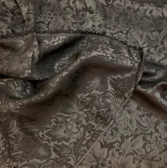 charcoal silk fabric - Charcoal Gray Baroque Scroll - 100% Silk Jacquard
