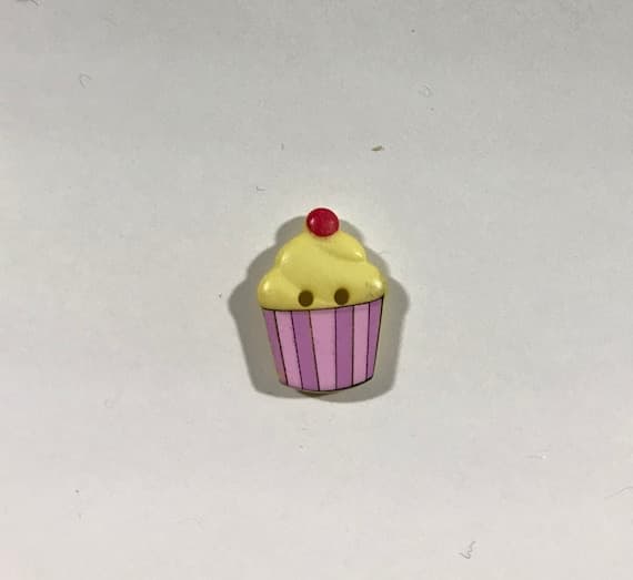 pink none - Yellow & Pink Cupcake Plastic Button 20mm/ 13/16" - Dill Buttons Brand