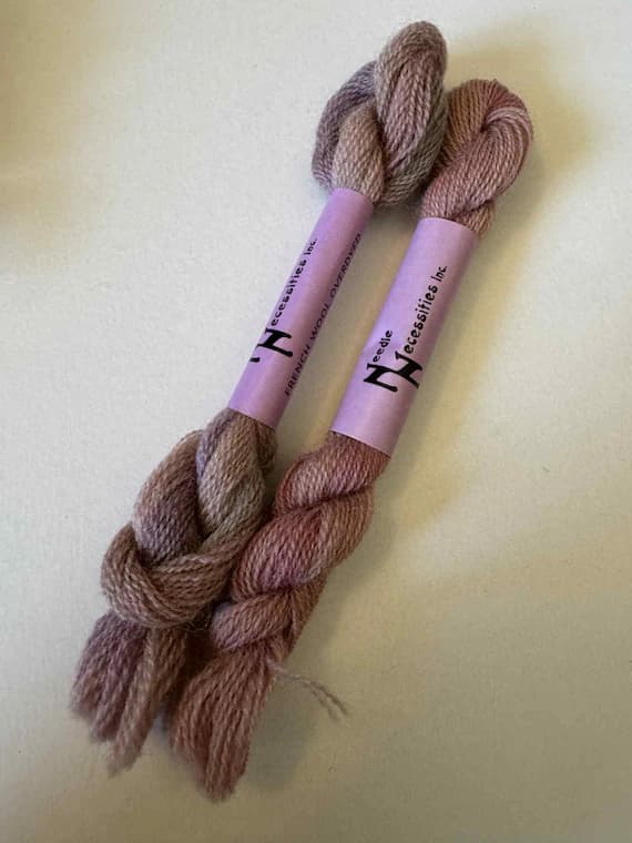 pink none - Two NEEDLE NECESSITIES - 100% French Overdyed Wool Skeins- Pink Mauves 52 & 49 vintage discontinued