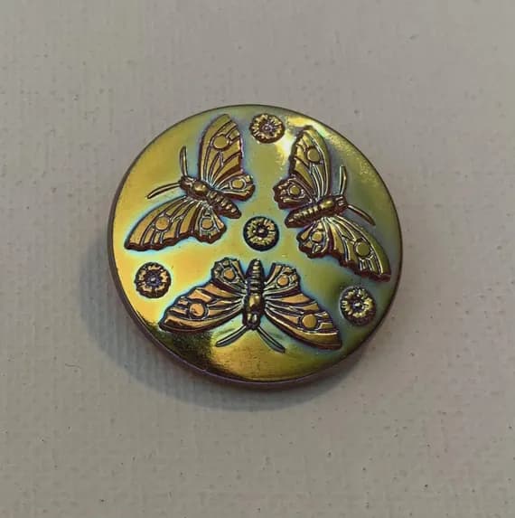 orange none - Iridescent Carnival Glass Orange Butterflies Vintage Czech Glass Button 1-1/16”