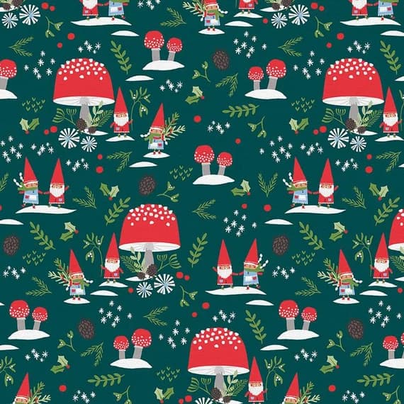 green cotton fabric - Village Green - Gnome Noel - Paintbrush Studio Cotton Fabrics