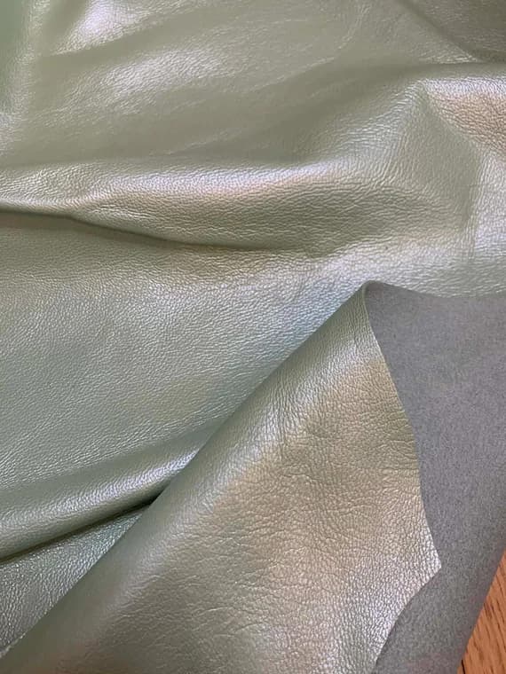 green leather - Metallic Pale GREEN Lambskin Leather Whole Hide 10 Square Feet
