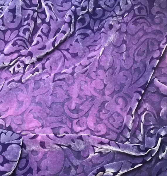 lavender velvet fabric - LAVENDER PURPLE SCROLL - Hand Dyed Burnout Silk Velvet