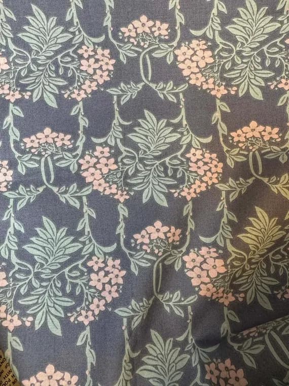 gray cotton fabric - Nouveau Mayflower Gray Pink The Hesketh House Collection - Liberty of London Cotton Fabric