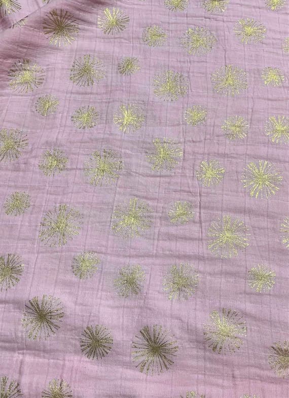 gold cotton fabric - Metallic Gold Starbursts on Blush - Shannon Embrace - Cotton Double Gauze Fabric