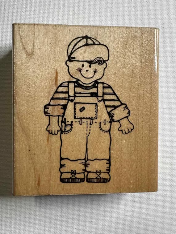 none - 3"x3.5" Little Boy Wood Mounted Rubber stamp. Item# Q177 By: D.O.T.S
