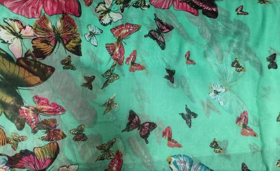 mint fabric - Mint with Butterflies - Polyester Gauze Voile