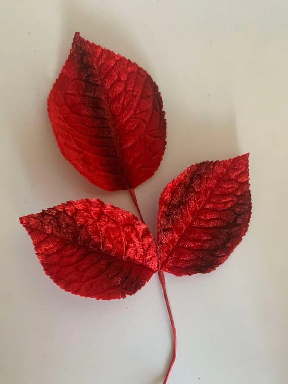 red velvet fabric - Gradient Red Velvet Leaf Cluster - Vintage Millinery Floral Made in Japan