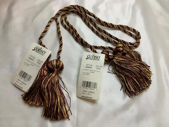 burgundy none - Gold & Burgundy Red Tassel Tieback for Curtains Tie Back Conso New Chainette Set of 2