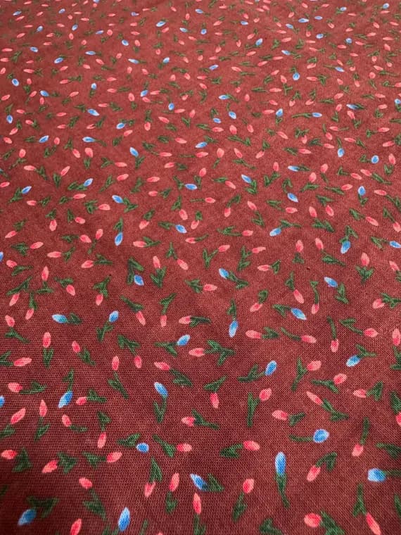burgundy cotton fabric - Vintage Burgundy Red with Tiny Flower Buds Small Scale Cotton Fabric - 1 Yard x 43"
