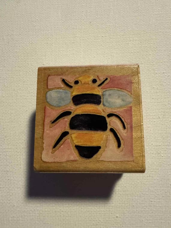 none - 1.75 X 1.75" Bumble Bee Wood Mounted Rubber Stamp; By Rubber Stampede