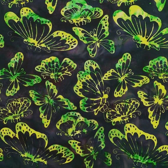 green cotton fabric - Green Pond Butterflies - Sagebrush - Batik by Mirah Cotton Fabric