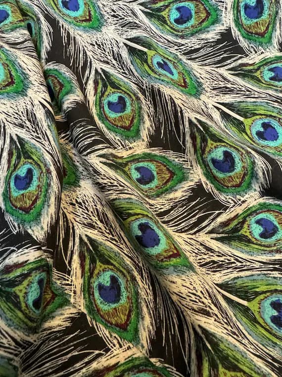 peacock cotton fabric - Peacock Feathers Paon Plumes Royal - Art Gallery Fabrics - 100% Rayon 1/2 yard increments