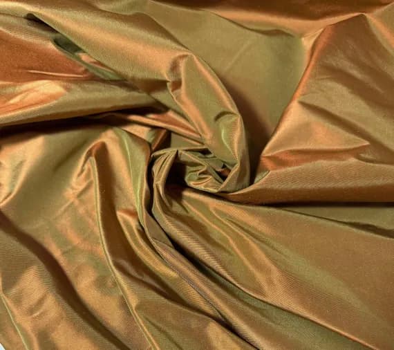 olive taffeta fabric - Iridescent Rust/Olive Green - 100% Silk Taffeta Fabric