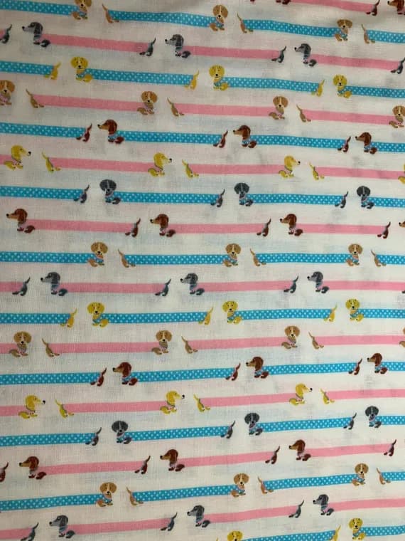 blue leather - Pink & Blue Hide-and-Seek Dachshund Dogs - Kokka Japan Cotton Double Gauze Fabric