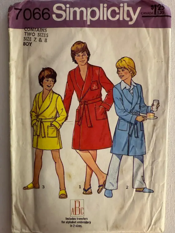 none - 1975 Simplicity Boys Robe with Alphabet Transfers. Pattern # 7066 Size: 7-8
