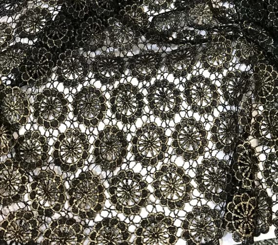 gold lace - Black & Metallic Gold Circle Flowers LACE Fabric