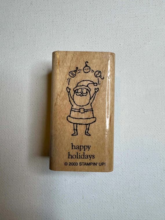 none - 1.25"x2.25" 2003 Santa Juggling Wood Mounted Rubber Stamp. By Stampin Up!