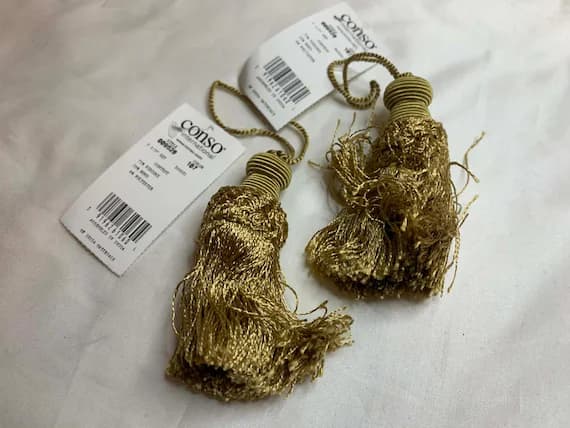 gold none - Gold 3.5" Key Tassel Fringe Vintage New by Conso Set of 2