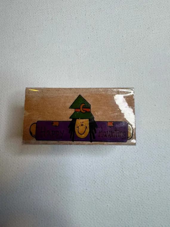 none - 1"x2" 1998 Halloween Scarecrow Wood Mounted Rubber stamp. By Trena Hegdahl