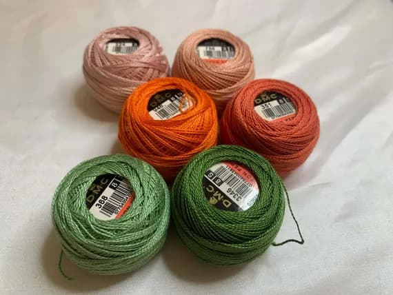 peach none - lot of 6 DMC 116 8 Perle Cotton Thread Balls; Size 8 new #166 Peach Green