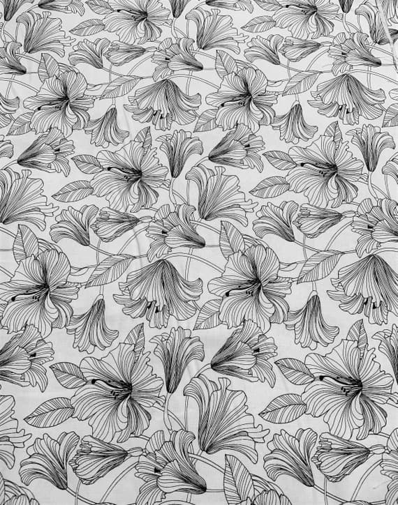 black cotton fabric - White/Black Hibiscus Toss - Simply Neutral 2 - by Deborah Edwards for Northcott Cotton Fabric
