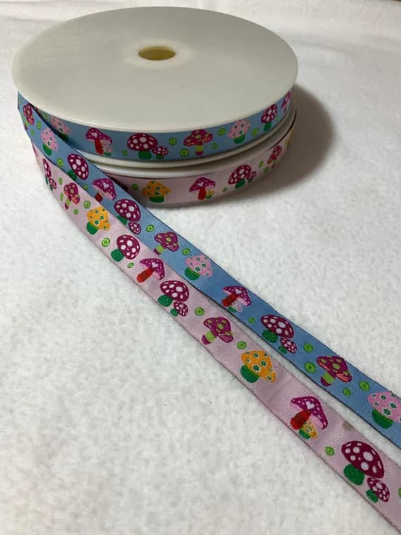 none - Mushrooms Jacquard Ribbon Trim Made in France (2 Colors to choose from)