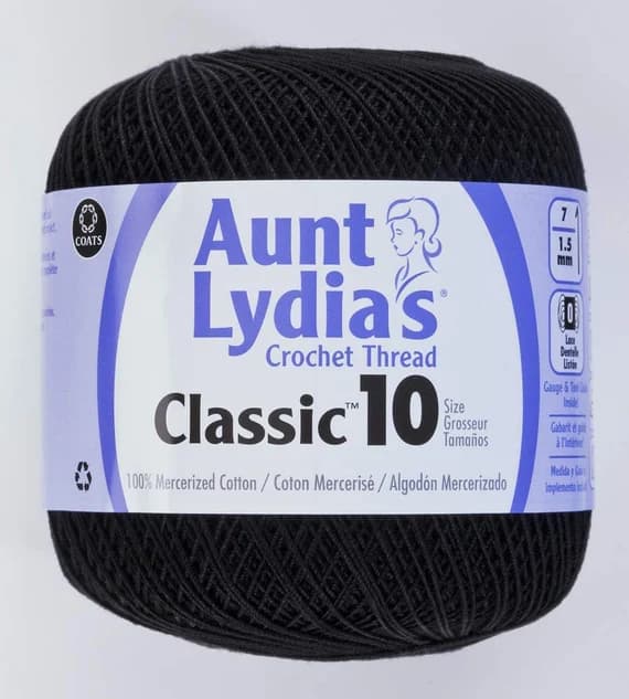 black none - Coats Aunt Lydia's Crochet Cotton Thread Classic Size 10; Black (154-012) 350 Yards