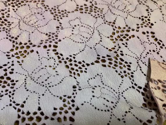pink leather - Baby Pink Laser Cut FLORAL Lambskin Leather Large Piece