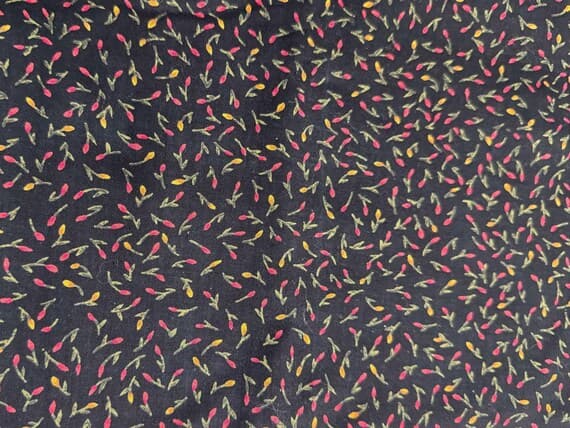 black cotton fabric - Vintage Black with Tiny Flower Buds Small Scale Cotton Fabric - 1 Yard x 43"