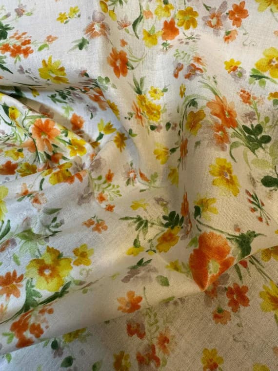yellow cotton fabric - fat 1/4 Orange & Yellow Bouquet Flower Garden Floral - Cosmo Japan Cotton Lawn Fabric