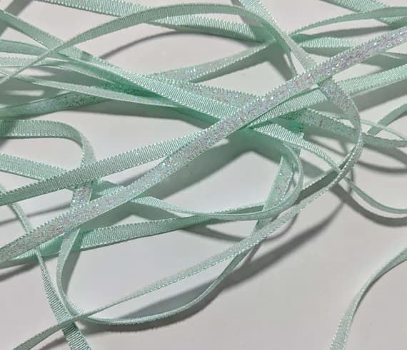 mint none - French VELVET Ribbon Lurex Metallic IRIDESCENT MINT 2 yards x 5mm 1/4 inch