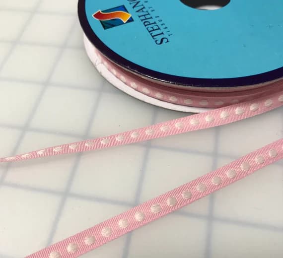 white none - Pink & White Polka Dot Ribbon Trim made in France 1/4" wide x 3 yards