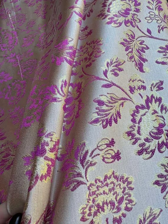 champagne brocade fabric - Champagne; Magenta & Gold Floral - Faux Silk Brocade Jacquard Fabric