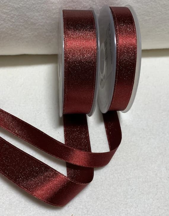 burgundy none - Burgundy Red with Metallic Gold Double Sided Satin Ribbon Trim Made in France (2 Widths to choose from)