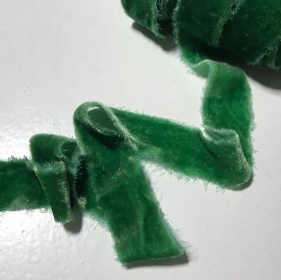 emerald none - Hand Dyed Emerald Green Silk Velvet Ribbon ( 4 Widths to choose from)