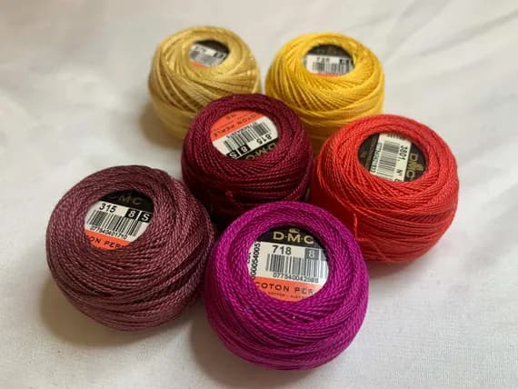 none - lot of 6 DMC 116 8 Perle Cotton Thread Balls; Size 8 brand new Bright Sunrise #171