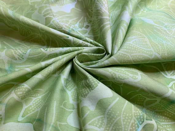 green cotton fabric - 1/2 yard Green Leaves Cotton Batik Fabric