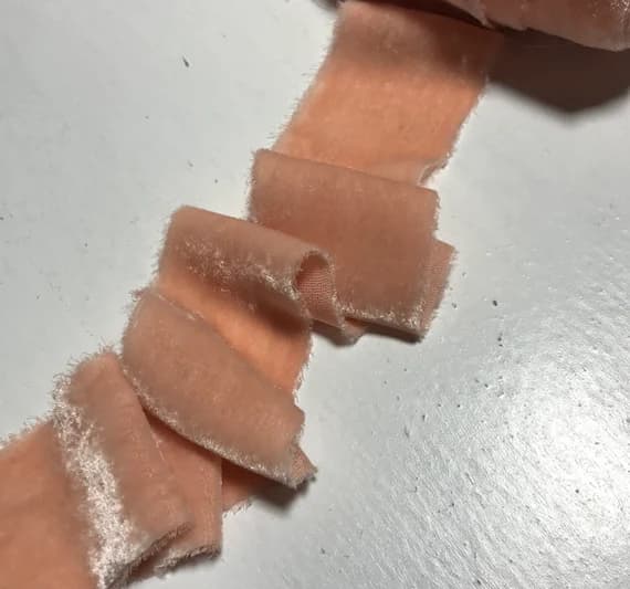 peach none - Hand Dyed Peach Silk Velvet Ribbon ( 4 Widths to choose from)