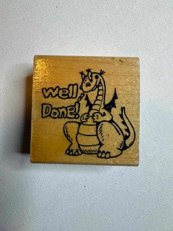 none - 1.75"x1.75" Well Done Dragon Wood Mounted Rubber Stamp.