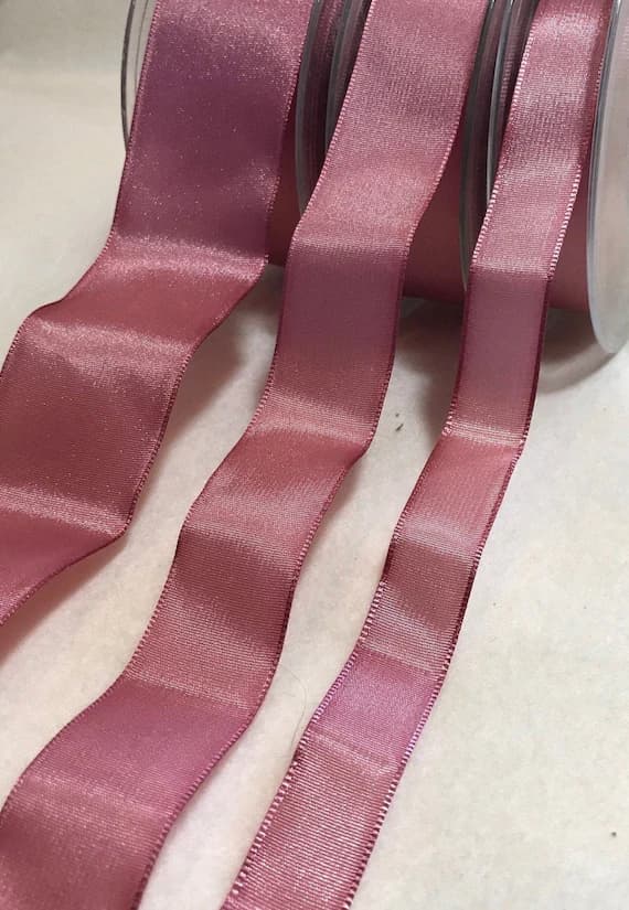 none - Dusty Rose Wired Taffeta Ribbon - Made in France (3 Widths to choose from)