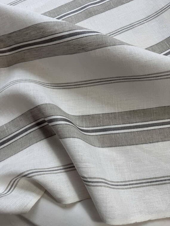gray linen fabric - 1/2 yard increments White & Gray Stripe 100% Linen Fabric