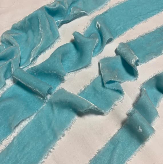none - Hand Dyed ROBINS EGG Silk Velvet Ribbon ( 4 Widths to choose from)