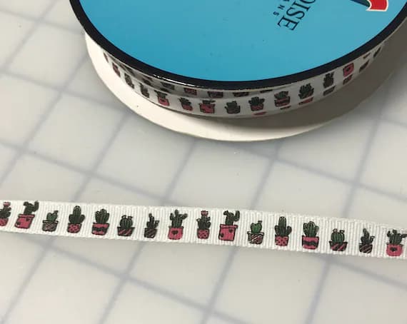 none - Potted Cactus Grosgrain Ribbon Trim 3/8" Made in France (3 yards)