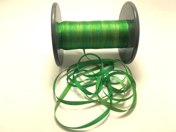emerald none - Hand Dyed Emerald Green #6 Pure Silk Embroidery Ribbon 4mm 1/8" wide Japan -3 yards-