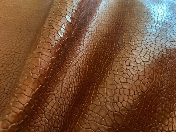 leather - Reptile Snake Embossed Cognac Cow Hide Leather 9 Square Feet